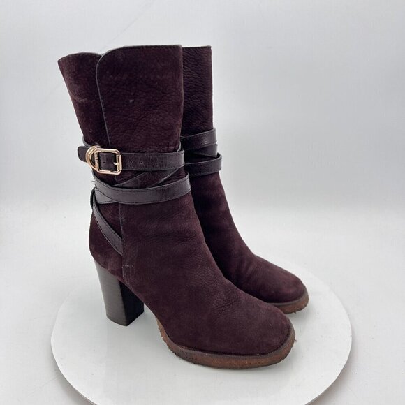 Tory Burch Jamie Women Size 5M Brown Suede Nubuck Crisscross Buckle Pump Boot - Picture 4 of 13